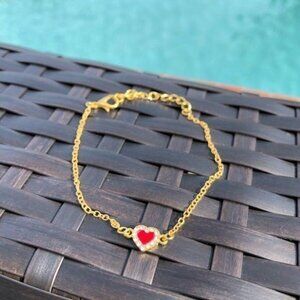 Red Heart With Stones Faux Gold Adjustable Bracelet Valentines Love Trendy NWT